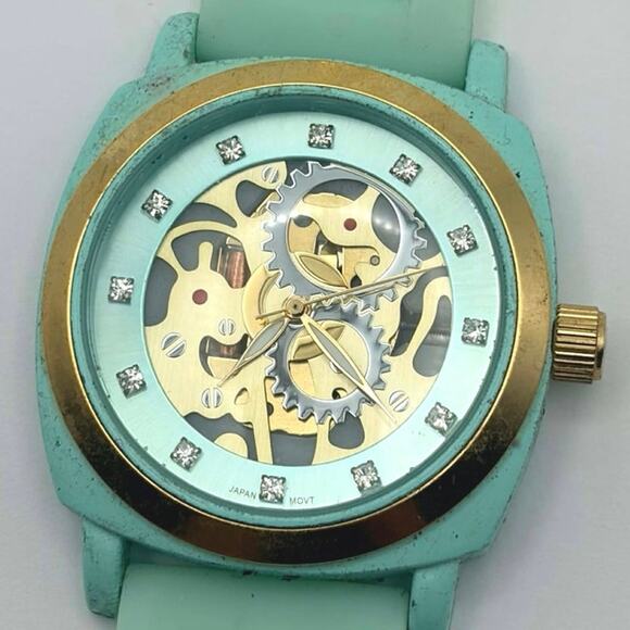 Turquoise & Gold Retro Men’s Watch - Picture 3 of 5